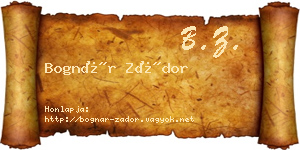 Bognár Zádor névjegykártya